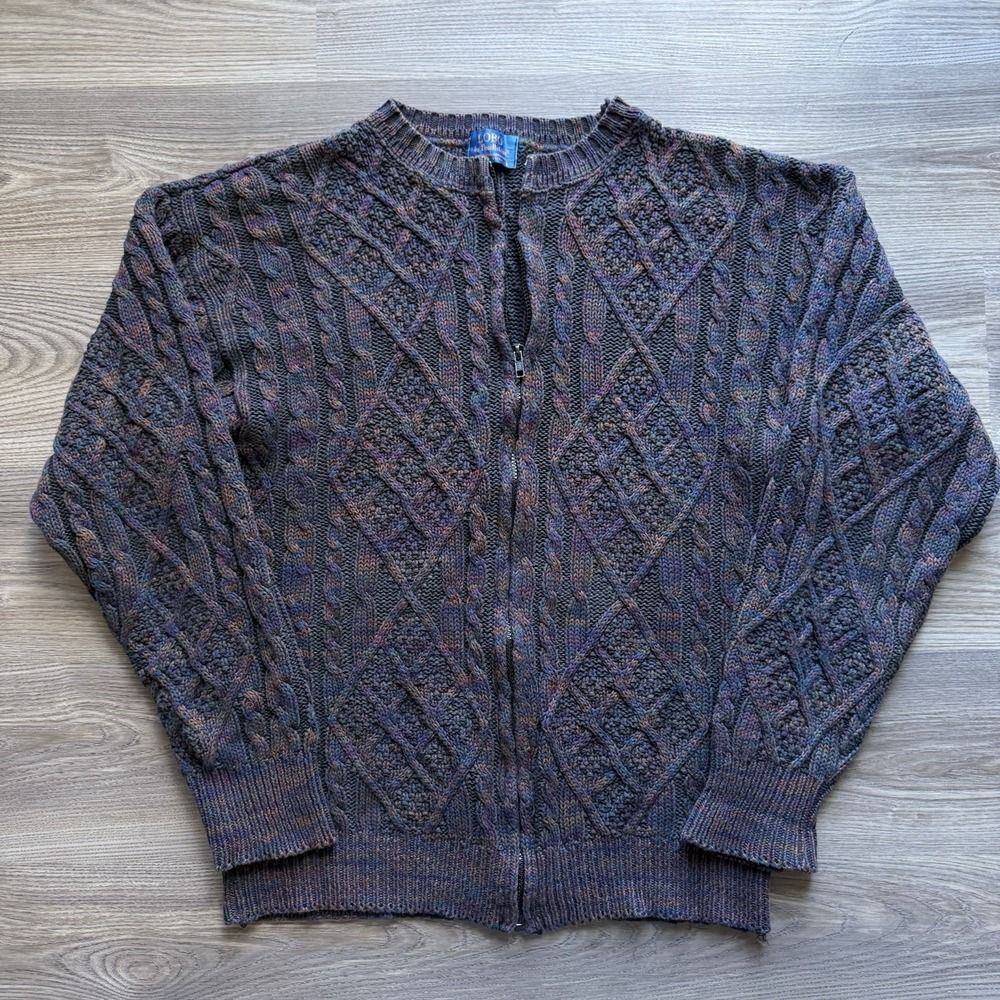 VTG LOBO Pendleton Full Zip Sweater Men's Large Cotton Cable Knit Multicolor USA